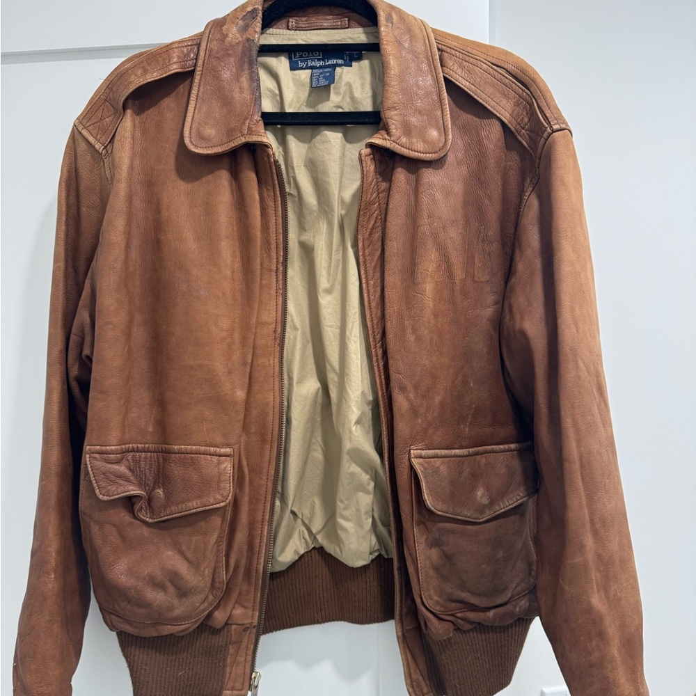 Ralph Lauren Vintage Tan Leather Bomber Jacket